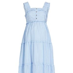 NOM Maternity Womens Emma Blue Cotton Midi Tiered Sundress XL